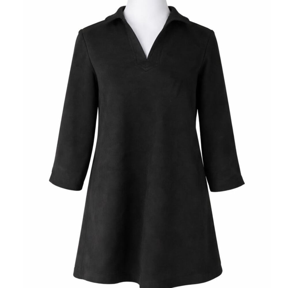 J.McLaughlin Black Tunic Top Pullover V-Neck Stretchy Soft Faux Suede Size M